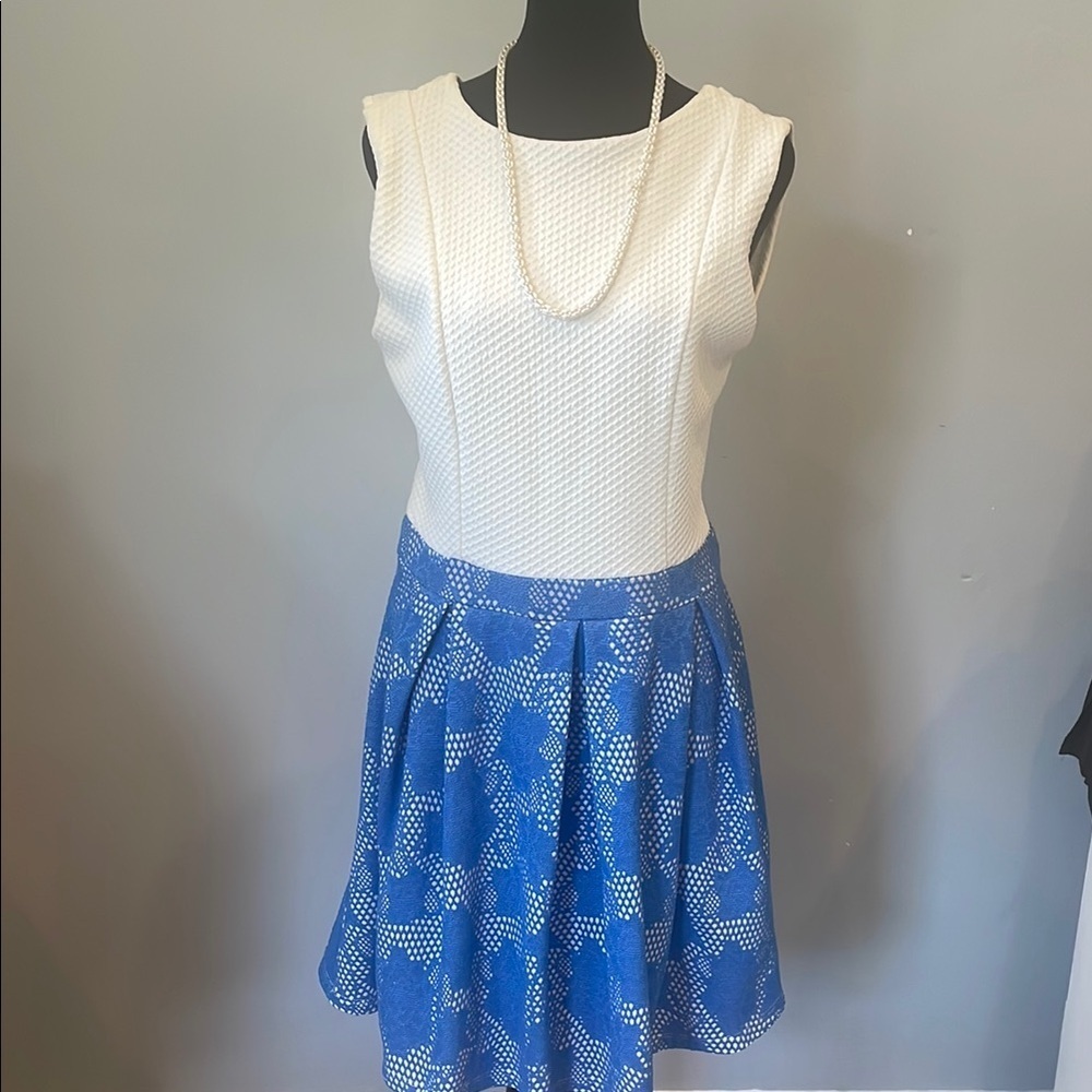 White and Blue Sleeveless Dress